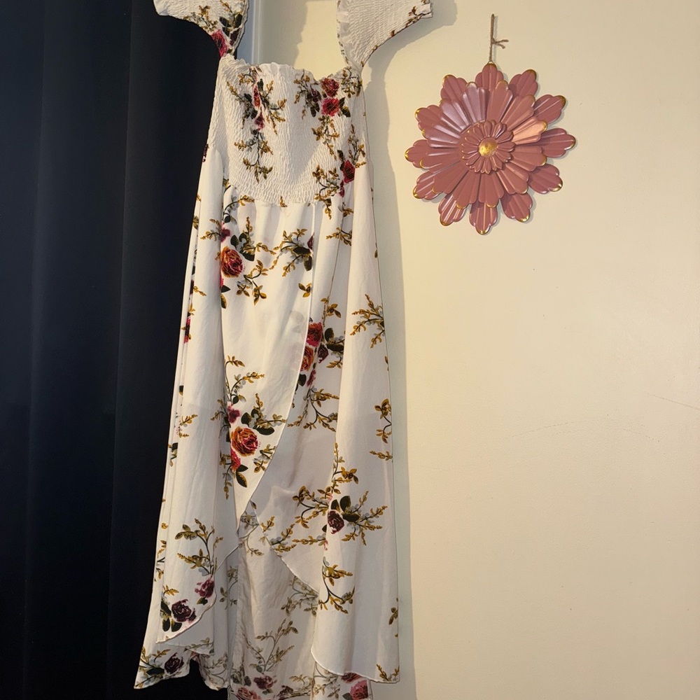 SHEIN Clasi Plus Floral Off The Shoulder High Low Wrap Hem Dress